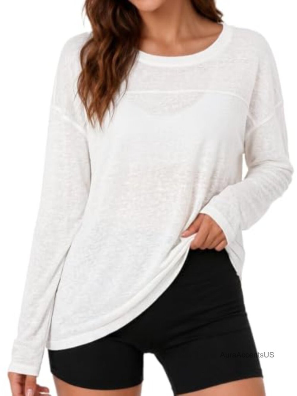 Sheer Long Sleeve Loose Workout Top Crewneck Mesh Shirt